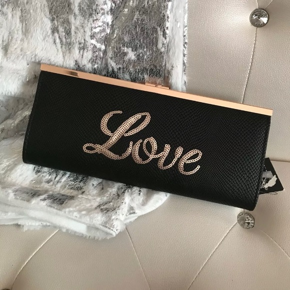 INC International Concepts Carolyn "Love" Black Sequin Clutch - Picture 4 of 15